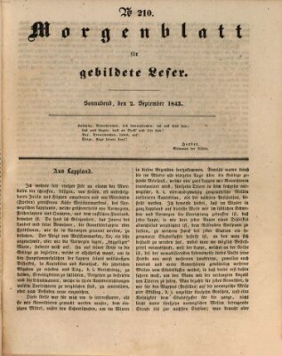 Morgenblatt für gebildete Leser (Morgenblatt für gebildete Stände) Samstag 2. September 1843