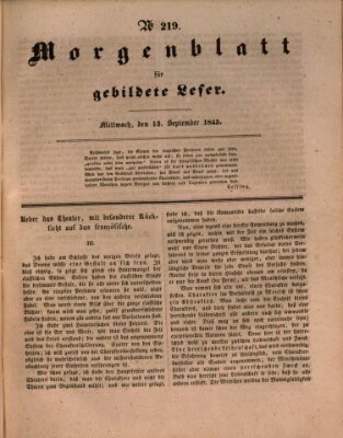 Morgenblatt für gebildete Leser (Morgenblatt für gebildete Stände) Mittwoch 13. September 1843