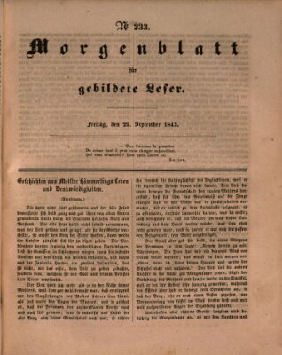 Morgenblatt für gebildete Leser (Morgenblatt für gebildete Stände) Freitag 29. September 1843