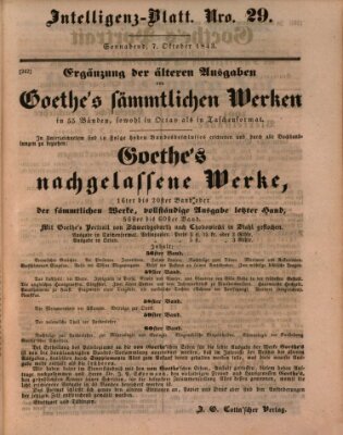 Morgenblatt für gebildete Leser (Morgenblatt für gebildete Stände) Samstag 7. Oktober 1843