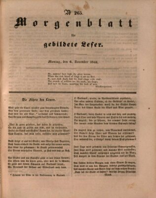 Morgenblatt für gebildete Leser (Morgenblatt für gebildete Stände) Montag 6. November 1843