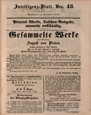 Morgenblatt für gebildete Leser (Morgenblatt für gebildete Stände) Samstag 2. Dezember 1843