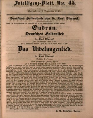 Morgenblatt für gebildete Leser (Morgenblatt für gebildete Stände) Samstag 9. Dezember 1843