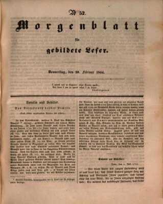 Morgenblatt für gebildete Leser (Morgenblatt für gebildete Stände) Donnerstag 29. Februar 1844