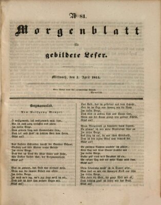 Morgenblatt für gebildete Leser (Morgenblatt für gebildete Stände) Mittwoch 3. April 1844