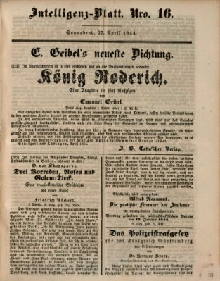 Morgenblatt für gebildete Leser (Morgenblatt für gebildete Stände) Samstag 27. April 1844