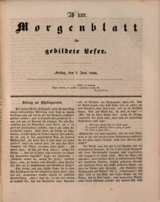 Morgenblatt für gebildete Leser (Morgenblatt für gebildete Stände) Freitag 7. Juni 1844