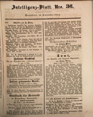 Morgenblatt für gebildete Leser (Morgenblatt für gebildete Stände) Samstag 14. September 1844