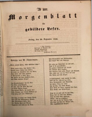 Morgenblatt für gebildete Leser (Morgenblatt für gebildete Stände) Freitag 20. September 1844