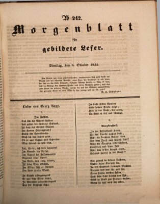 Morgenblatt für gebildete Leser (Morgenblatt für gebildete Stände) Dienstag 8. Oktober 1844