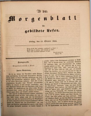 Morgenblatt für gebildete Leser (Morgenblatt für gebildete Stände) Freitag 11. Oktober 1844