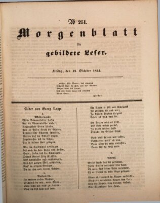 Morgenblatt für gebildete Leser (Morgenblatt für gebildete Stände) Freitag 18. Oktober 1844