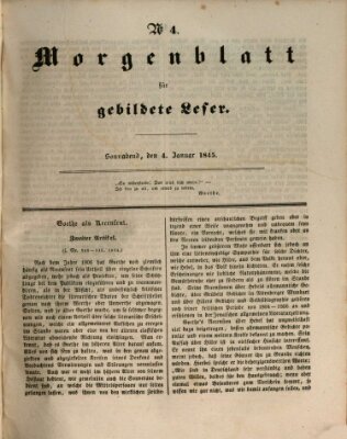 Morgenblatt für gebildete Leser (Morgenblatt für gebildete Stände) Samstag 4. Januar 1845