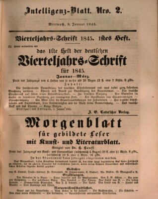 Morgenblatt für gebildete Leser (Morgenblatt für gebildete Stände) Mittwoch 8. Januar 1845