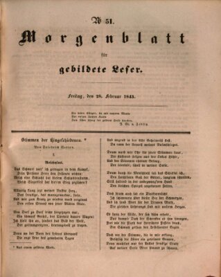 Morgenblatt für gebildete Leser (Morgenblatt für gebildete Stände) Freitag 28. Februar 1845