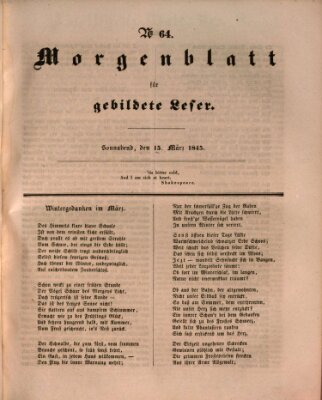 Morgenblatt für gebildete Leser (Morgenblatt für gebildete Stände) Samstag 15. März 1845