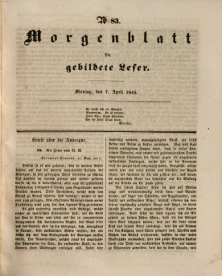 Morgenblatt für gebildete Leser (Morgenblatt für gebildete Stände) Montag 7. April 1845