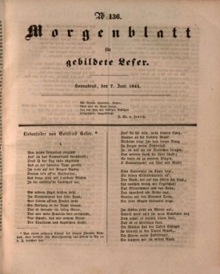 Morgenblatt für gebildete Leser (Morgenblatt für gebildete Stände) Samstag 7. Juni 1845