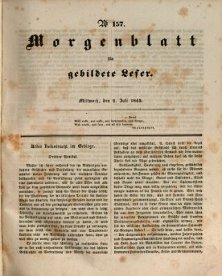 Morgenblatt für gebildete Leser (Morgenblatt für gebildete Stände) Mittwoch 2. Juli 1845