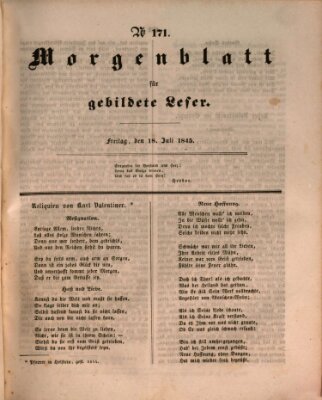 Morgenblatt für gebildete Leser (Morgenblatt für gebildete Stände) Freitag 18. Juli 1845