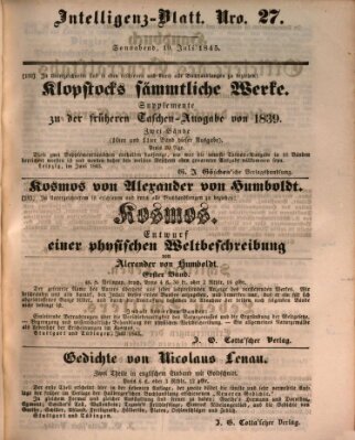 Morgenblatt für gebildete Leser (Morgenblatt für gebildete Stände) Samstag 19. Juli 1845