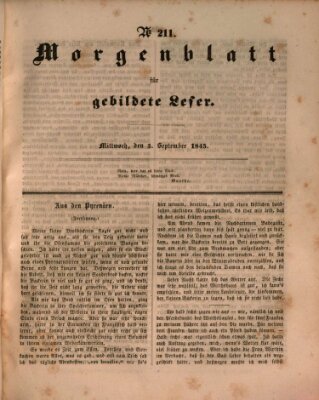 Morgenblatt für gebildete Leser (Morgenblatt für gebildete Stände) Mittwoch 3. September 1845