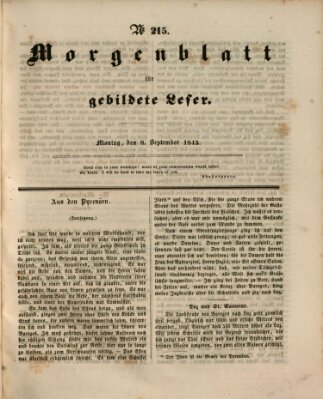 Morgenblatt für gebildete Leser (Morgenblatt für gebildete Stände) Montag 8. September 1845