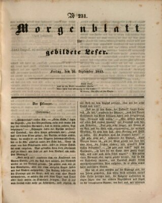 Morgenblatt für gebildete Leser (Morgenblatt für gebildete Stände) Freitag 26. September 1845