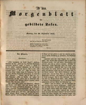 Morgenblatt für gebildete Leser (Morgenblatt für gebildete Stände) Montag 29. September 1845