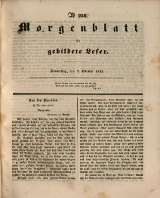 Morgenblatt für gebildete Leser (Morgenblatt für gebildete Stände) Donnerstag 2. Oktober 1845