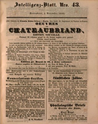 Morgenblatt für gebildete Leser (Morgenblatt für gebildete Stände) Samstag 1. November 1845