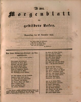 Morgenblatt für gebildete Leser (Morgenblatt für gebildete Stände) Donnerstag 27. November 1845