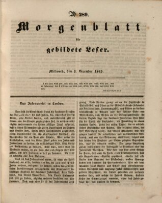 Morgenblatt für gebildete Leser (Morgenblatt für gebildete Stände) Mittwoch 3. Dezember 1845