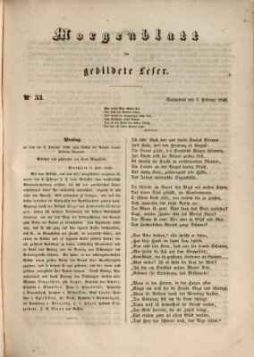 Morgenblatt für gebildete Leser (Morgenblatt für gebildete Stände) Samstag 7. Februar 1846