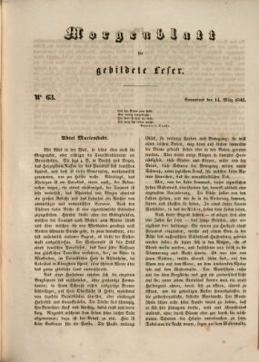 Morgenblatt für gebildete Leser (Morgenblatt für gebildete Stände) Samstag 14. März 1846