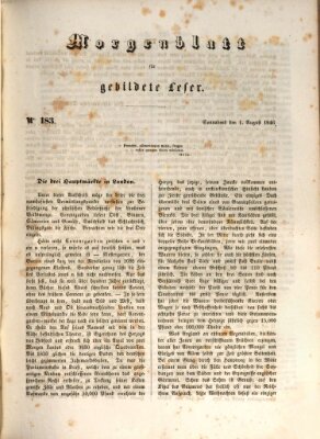 Morgenblatt für gebildete Leser (Morgenblatt für gebildete Stände) Samstag 1. August 1846