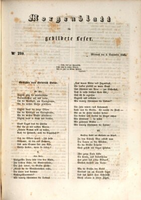 Morgenblatt für gebildete Leser (Morgenblatt für gebildete Stände) Mittwoch 2. September 1846