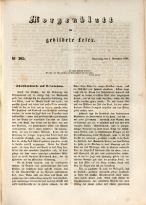 Morgenblatt für gebildete Leser (Morgenblatt für gebildete Stände) Donnerstag 5. November 1846