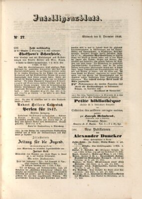 Morgenblatt für gebildete Leser (Morgenblatt für gebildete Stände) Mittwoch 2. Dezember 1846