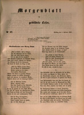 Morgenblatt für gebildete Leser (Morgenblatt für gebildete Stände) Montag 1. Februar 1847