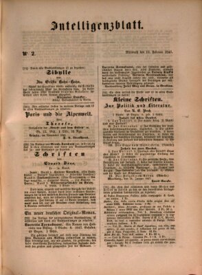 Morgenblatt für gebildete Leser (Morgenblatt für gebildete Stände) Mittwoch 10. Februar 1847