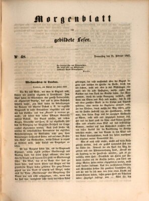 Morgenblatt für gebildete Leser (Morgenblatt für gebildete Stände) Donnerstag 25. Februar 1847