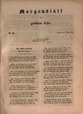 Morgenblatt für gebildete Leser (Morgenblatt für gebildete Stände) Montag 1. März 1847