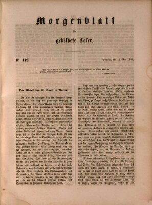 Morgenblatt für gebildete Leser (Morgenblatt für gebildete Stände) Dienstag 11. Mai 1847