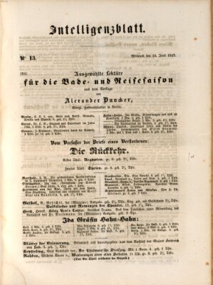 Morgenblatt für gebildete Leser (Morgenblatt für gebildete Stände) Mittwoch 16. Juni 1847