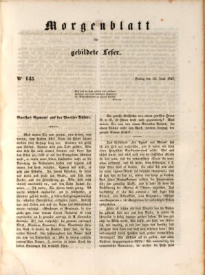 Morgenblatt für gebildete Leser (Morgenblatt für gebildete Stände) Freitag 18. Juni 1847