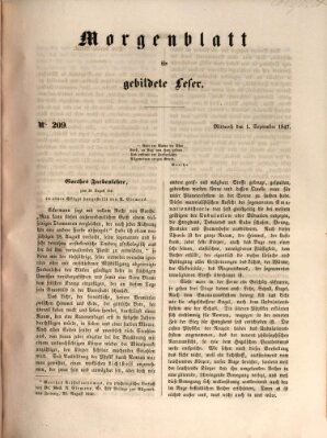 Morgenblatt für gebildete Leser (Morgenblatt für gebildete Stände) Mittwoch 1. September 1847