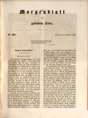 Morgenblatt für gebildete Leser (Morgenblatt für gebildete Stände) Freitag 10. September 1847