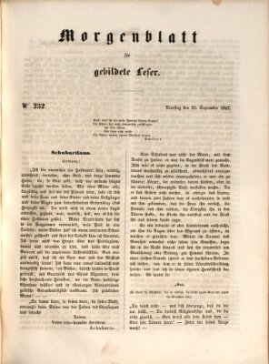 Morgenblatt für gebildete Leser (Morgenblatt für gebildete Stände) Dienstag 28. September 1847