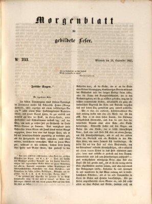 Morgenblatt für gebildete Leser (Morgenblatt für gebildete Stände) Mittwoch 29. September 1847